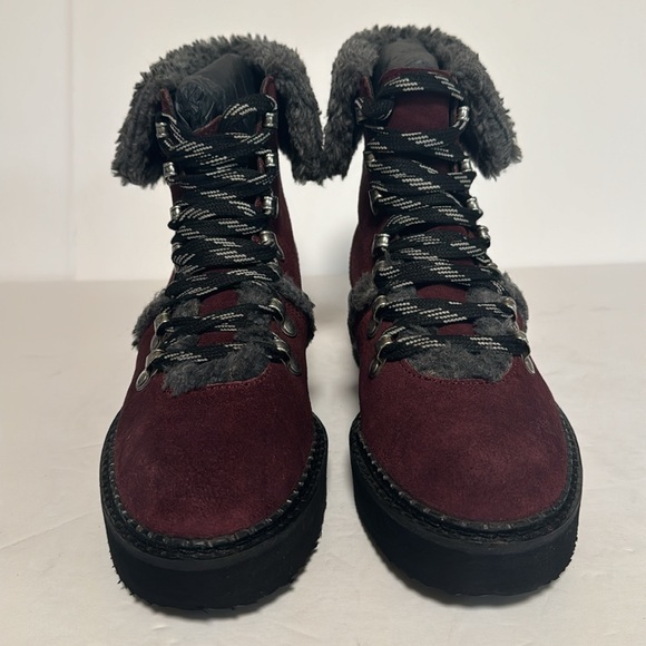 Very Volatile size 7 Tonkin burgundy suede leather Sherpa fur lined boots NIB - Picture 3 of 7